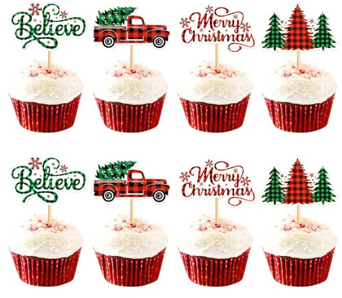 Blumomon 24 Stück Frohe Weihnachten Cupcake Toppers Weihnachten Schneemann Weihnachtsbaum Winterurlaub Neujahr Zeremonie Cupcake Picks Weihnachtskuchen Dekorationen