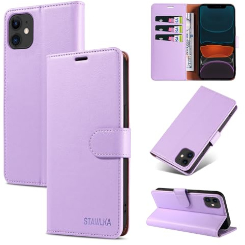 STAWLKA Premium PU Leather Flip Wallet Case with Magnetic Buckle, Kickstand & RFID Protection for iPhone 12/12 Pro - Purple