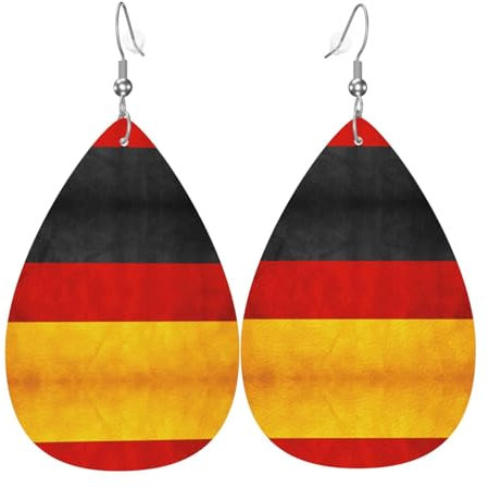 Elegante Leder-Ohrringe mit Deutschland-Flagge, leicht, modisch, für Damen, Urlaubsohrringe, Einheitsgröße, Leder-PU, kein Edelstein, One Size, Leder-PU-Kunstleder, Kein Edelstein