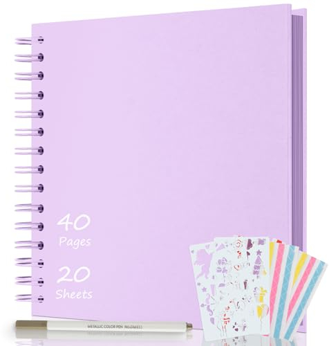 AIOR Fotoalbum zum Selbstgestalten und Einkleben, DIY Spiralalbum 40 Seiten, Fotoalben Scrapbook 21x21cm, Fotobuch für Baby Valentinstag Geburtstag Jahrestag Geschenk (Lila)