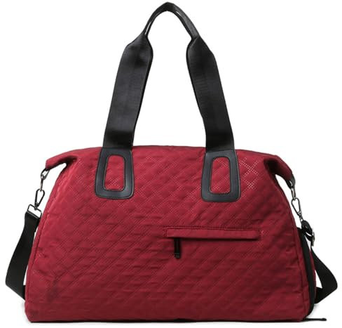 Vllcsla Sporttasche mit Schuhfach 36,65L Reisetasche für Damen, wasserdicht und verschleißfest Weekender Bag Gym Duffle Bag mit Nasser Tasche (Rot)