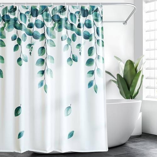 PHANPINT Duschvorhang mit Haken,Textil Anti-schimmel Wasserdicht Waschbar Duschvorhänge, 200x180cm Shower Curtains für Badezimmer Maschinenwaschbar Schnell Trocknend (Blau)