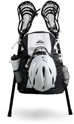 SPORTINE Extra großer Lacrosse Rucksack, Schuhfach und zwei Lax Stockhalter, hält alle Feldhockey oder Lacrosse Ausrüstung, Multifunktionaler Sportrucksack wasserdichte Tasche für Erwachsene, Weiss