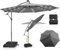 RELAX4LIFE Sombrilla Terraza 3x3m con 40 Luces LED Solar, Sombrilla Inclinable con Base en Cruz, Manivela Manual y 2 Sacos de Arena, Protección Solar, Parasol para Jardín, Terraza y Patio (Gris)