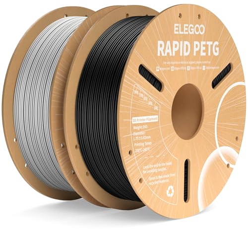 ELEGOO Rapid PETG Filament 1.75mm Schwarz Grau 2KG, High Speed 30-600mm/s 3D Drucker Filament Maßgenauigkeit +/- 0.02 mm, 2 Stück 1kg Pappspule(2.2lbs) Passend für die meisten FDM 3D Drucker
