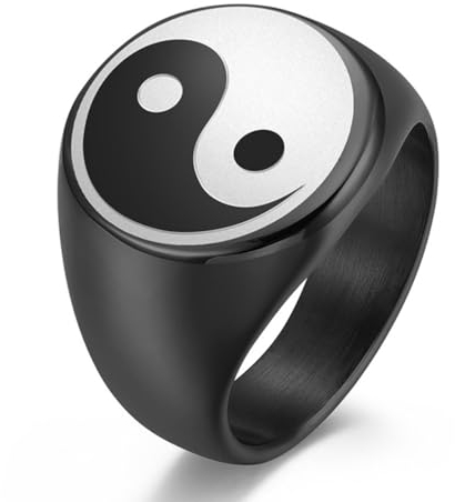 RobertDTesta Tai Chi Bagua Diagramm Titan Stahl Ring, Männer Tai Chi Bagua Diagramm Edelstahl Ring,Schwarz,9
