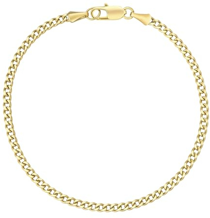 KRKC Herren Armband, 14K Gold Vergoldet 3mm Edelstahl Panzerkette Cuban Armband, Nickel-frei Rostfrei Armbänder für Männer Länge 21,6cm