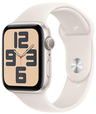 Apple Watch SE de 2.ª generación GPS Smartwatch con Caja de Aluminio en Blanco Estrella de 44 mm y Correa Deportiva Blanco Estrella - Talla M/L. Monitores de entreno y sueño y Resistencia al Agua