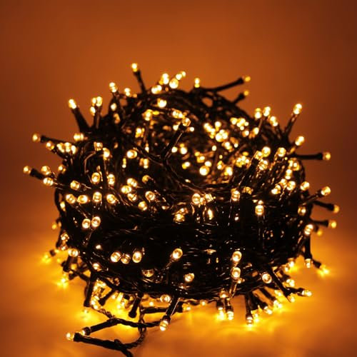 Luccika LED-Lichterkette, 8 Lichtspiele, Grünes Kabel, 31V, Innen- und Außenbereich (Antikes Gold, 36M 720LED)