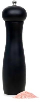 Wellong Holz-Pfeffermühle, 8 Zoll Salzmühle mit Einstellbarer Mahlstärke, Nachfüllbare Manuelle Salzmühle, Salz- und Pfeffermühle aus Eichenholz für die Küche – Schwarz