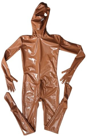 Generisch Braun,XL, Männer Sexy Spiegel PVC Freizeit Alles Inklusive Reißverschluss Eng Overall Nachtclub DS Bühne Kleidung