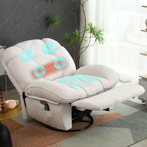 ALEAVIC Fernsehsessel Massagesessel Elektrisch Relaxsessel, Heizung Vibration Massage Sessel, 1 Seitentaschen,TYP C & USB-Anschlüsse Liegen TV Sessel (Weiß)