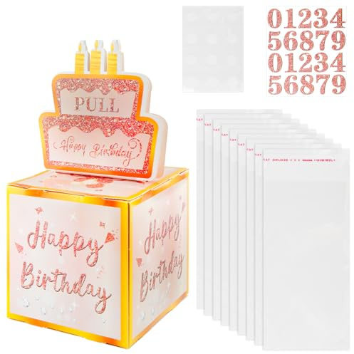 Lotsdonxia Geburtstag Spardose - Bargeld Geschenk Überraschung Halter mit Ausziehfunktion DIY Transparent Box für Geburtstage, Jubiläen und Feiern (Rosa)