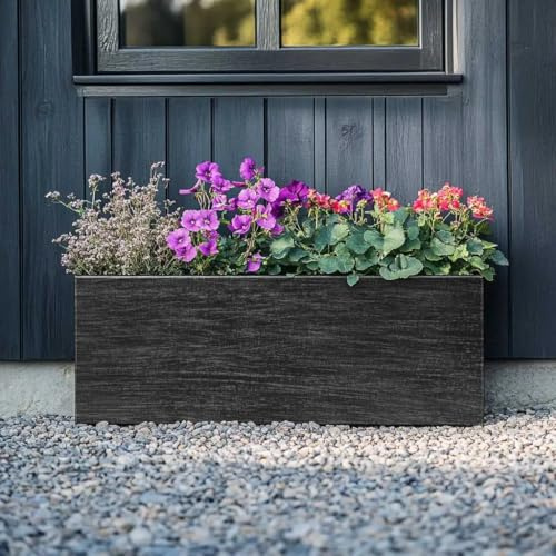 Tulipy 1.2m/1m/75cm/70cm Zinc Galvanised Trough Planter | No Assembly Needed | Lightweight (Antique Silver, L75cm x W32cm x H32cm)