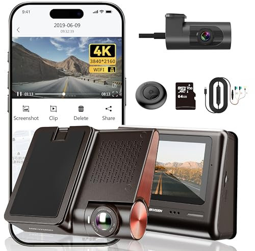 Hikvision Dashcam Auto Vorne Hinten 4K+1080P Dash Cam, 3” IPS-Touchscreen mit Nachtsicht, Dual Auto Kamera mit Parküberwachung, WiFi APP Steuerung, GPS, WDR,G-Sensor, Loop-Aufnahme, Max 320GB(G2 Pro)