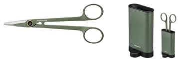 Fiskars Kleine Pflanzenschere mit Halter, Urban Plant Care, Für feine Schnitte an Zimmerpflanzen, Gesamtlänge 17 cm, Edelstahl/Kunststoff, Dunkelgrün/Schwarz, 1075315