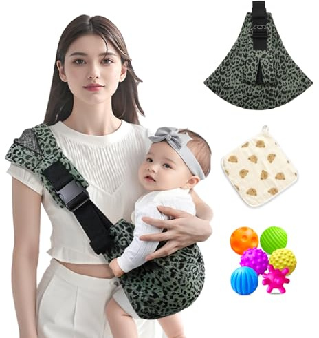 Écharpe de Portage pour Bébé, Porte-bébé Réglable, Écharpe Facile à Régler pour Tout-Petit Confortable, Écharpe de Portage pour Bébé, Porte-bébé pour Nouveau-né Jusqu'à 3-36 Mois (Vert Léopard)