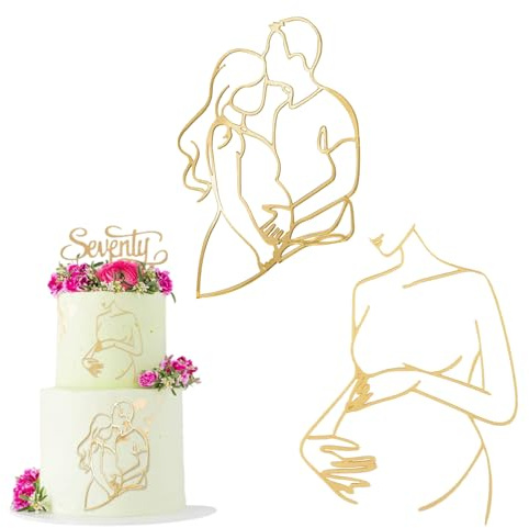 URROMA Goldene Cupcake-Topper für Babypartys, 2 Stück, Gravida-Linien, Goldfarbene Kuchendekoration, Party-Kunst-Schriftarten, Cupcake-Zubehör für Babyparty