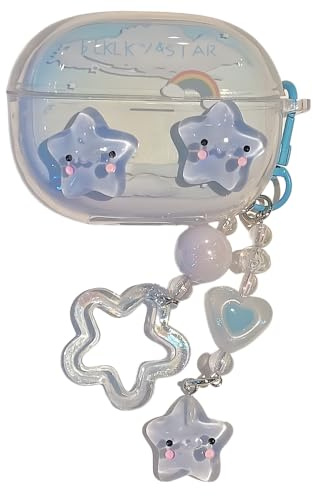 Lovely Blue Star Pattern Case for Huawei FreeBuds Pro 4, Headphone Earphone Case Cover with Pendant Accessories