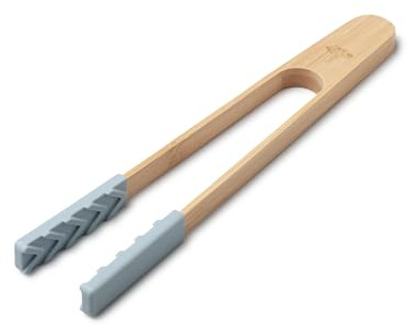 Zeal Bamboo & Silicone Kitchen Tongs – Non-Scratch, Heat Resistant, Easy Grip Cooking & Serving Tongs, 25cm (Duck Egg Blue)