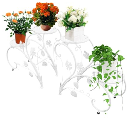 QIERF 2Pcs Blumenständer Metall Blumentreppe Blumenregal Pflanzenregal für Eingänge Gärten Balkone Dekoriert 45 * 20 * 41 cm (Weiß)
