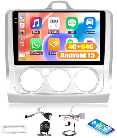 Android 15, 4G+64G GOHHDL Autoradio Navi für Ford Focus Exi MT 2 3 Mk2/Mk3 2004-2011 Carplay Android Auto, 9 Zoll Auto Bildschirm 2Din mit GPS WLAN Bluetooth FM/RDS Radio EQ SWC Rückfahrkamera&Mic
