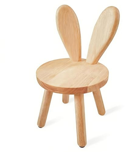 Guiwuiyu Kinderstuhl Holz, 43 x Ø 26 cm Massivholz Kinderstühle mit Hasenohren Rückenlehne, Kinderhocker für Kinder ab 2 Jahr Essen Malen Spielen