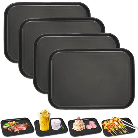 4 Stück Serviertablett Kunststoff 24 x 17 x 1,7 cm Küchentablett Tablett Klein Wiederverwendbar Kaffeetablett Serviertablett Klein für Küchen Cafés Restaurants