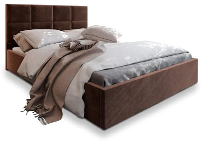 Masseno Polsterbett LIMENA 120x200 cm, Doppelbett, Bettkasten, Stauraum, Lattenrost Und Kopfteil - Braun, Kronos 06