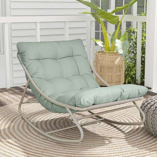 Grand patio schaukelstuhl Outdoor mit Kissen, Schaukelliege Wetterfester Relaxstuhl aus Metall für Garten, Wohnzimmer, Hof, Terrasse und Balkon, bis 150 kg Belastbar, Hellgrün