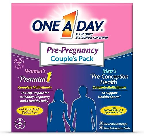 One A Day Men's & Women's Pre-Pregnancy Multivitamin Softgel including Vitamins A, Vitamin C, Vitamin D, B6, B12, Folic Acid & more, 30+30 Count, Supplement for Before, During, and Postnatal