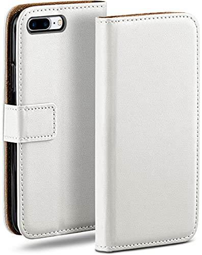 moex für iPhone 7 Plus/iPhone 8 Plus Hülle mit Kartenfach, Handyhülle klappbar 360 Grad Schutzhülle, PU Leder Handytasche iPhone 7 Plus/iPhone 8 Plus Klapphülle Flip Case, Weiß