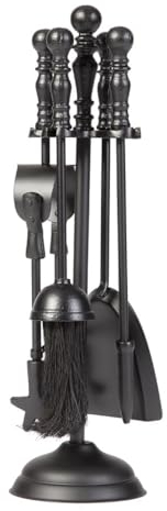 Companion Set Cast Iron Fireside Tools Matte Black Brush Shovel Poker Tongs (DB16)