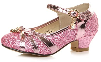 AJVANI Girls Kids Childrens Low Heel Diamante Bow Mary Jane Glitter Court Shoes Size