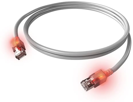 EasyLan DualBoot LED Patchkabel RJ45 S/FTP Kat.6A (Class EA), mit saCon Stecker, LSOH, grau, 10 m