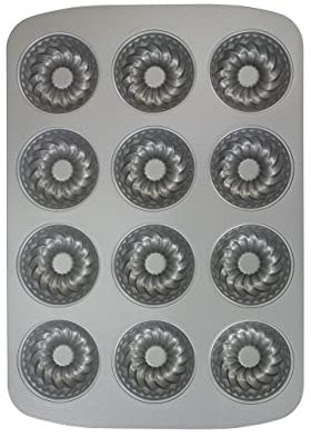 PME Non Stick 12 Cup Mini Fancy Ring Pan, Carbon Steel,CSB119