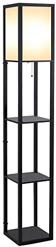 HOMCOM Lampadaire étagère 26L x 26l x 160H cm 3 étagères 4 Niveaux MDF Noir