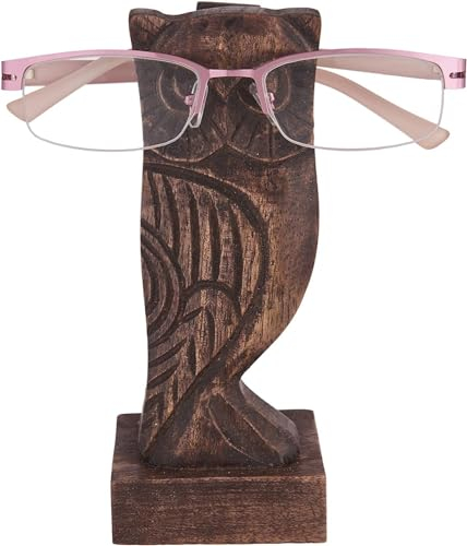Eximious India Brillenhalter für den Schreibtisch, Eulen-Design, Männer und Frauen, Holz, Nachttisch-Display Zuhause Büro, Schreibtisch-Halter, Brillen-Geschenke Kinder, Ihn, Mutter, Papa (Walnuss)