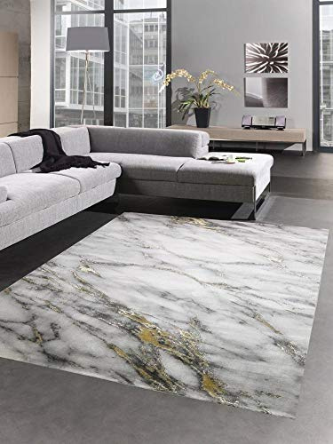 CARPETIA Teppich modern Wohnzimmerteppich Marmor Optik in Creme grau Gold Größe 200 x 290 cm