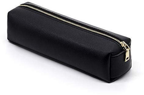 Eusbon leder Federmäppchen Große Vielfalt Federmappe Etui für Stifte Mäppchen Schule Federtasche Schlampermäppchen (Schwarz)