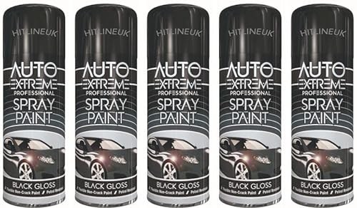 HitlineUK 5 x Black Spray Paint, 400ml Gloss Black Spray Paint, Automotive Paint Sprayer, Multipurpose Exterior Black Spray Paint Gloss, Interior Metal Spray Paint