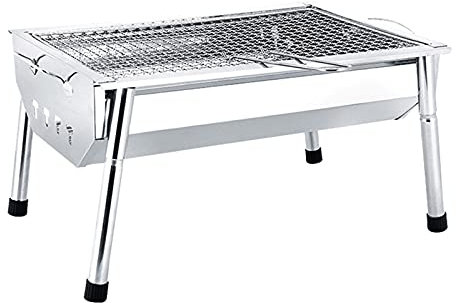 Holzkohlegrill Kleiner Edelstahl BBQ Grill Camping Tischplatte Grill Tragbarer Faltbarer Holzkohlegrill Grill für Outdoor Camping Kochen, 15,7× 11.0 × 4,3 Grill