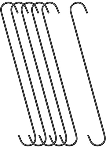 sourcing map S Hanging Hooks, 16inch/400mm Extra Long Steel Hanger, Indoor Outdoor Uses for Garden, Bathroom, Closet, Workshop, Kitchen, Black, 6Pcs