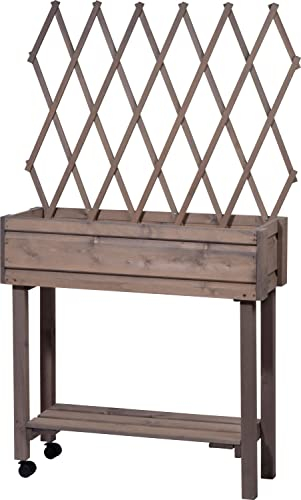 dobar 58188e Jardinière surélevée avec Treillis - Jardinière sur roulettes - Parterre de Fleurs en Bois - pour Jardin/terrasse/Balcon - 79 x 28,5 x 130 cm - Gris, Taille Moyenne