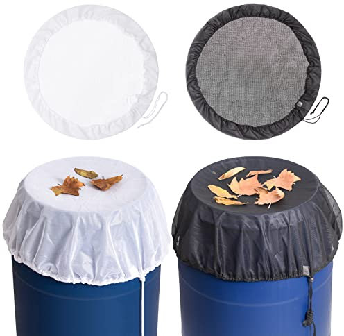 2 Stück Netzabdeckung für Regenfässer mit Kordelzug, Wassersammel-Eimer, Tankschutz, Regenwasser-Eimer, Netz, Bildschirmabdeckung für Outdoor-Garten, 94 cm, Weiß + Schwarz