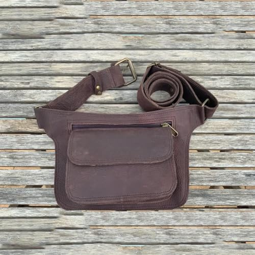 Medievale PU Leather Utility Hip Waist Belt Bag Gamba Borse per Le Donne Fanny Pack Viaggi All'aperto Multi-Strato Vintage Regolabile,Marrone