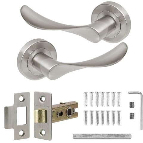 Decoranddecor Brushed Chrome Door Handle Levers Aluminium Alloy Handles Lever with Latch Kit