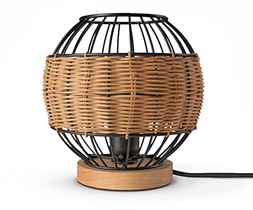 Paco Home Tischlampe Rattan Wohnzimmer Tischleuchte Boho Style Käfig Lampe Nachttischlampe Metall E27