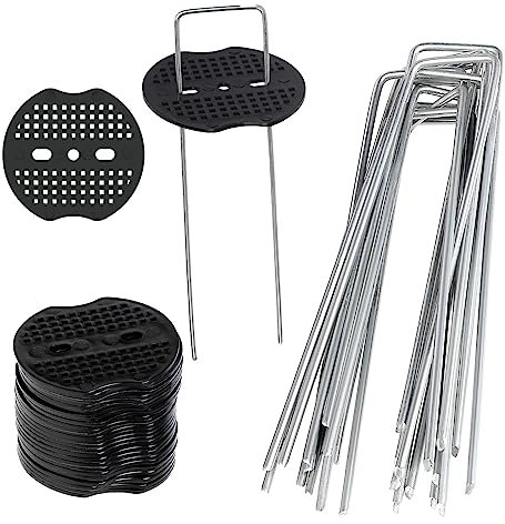 Lot de 50 piquets de fixation en acier galvanisé, avec rondelles, kit de piquets de jardin pour bâches, paillis et tuyaux, durables et réutilisables