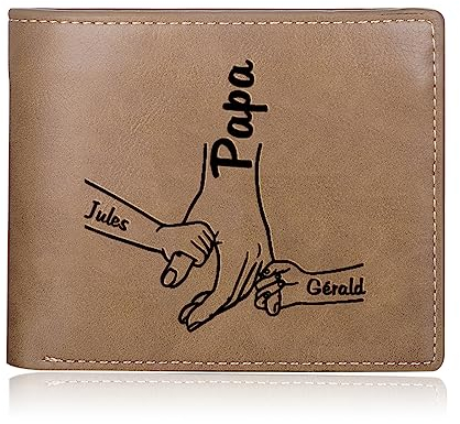 ALBERTBAND Personalisierte Papa Geldbörsen Leder Foto Namen Brieftasche Braunes Portemonnaie für Männer Geschenke für Männer Vatertag Weihnachten